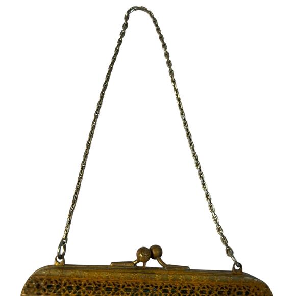 1920s Antique Beaded Scenic Purse Castle Design Enamel Frame VTG - Picture 6 of 10